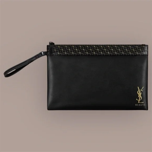 Black Faux-Leather YSL (Yves Saint Laurent) Beauty Cosmetic-Makeup Wristlet Bag - Picture 1 of 9